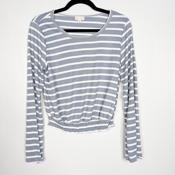 Hem & Thread Small S Blue White Striped Long Sleeve Cinch Hem Long Bell Sleeves - Picture 1 of 9